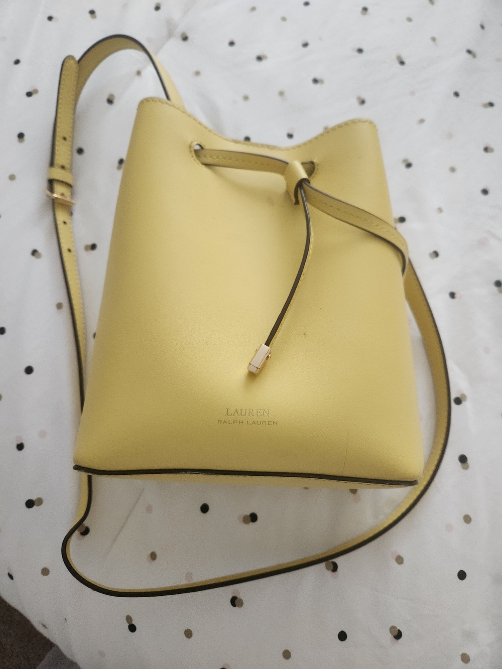 Lauren Ralph Lauren Lemon Yellow Leather Drawstring Crossbody